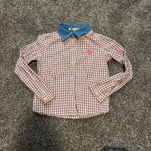 Faded Glory Girls 7/8 Plaid Button Down Shirt Denim Collar Western Style Sz 7/8